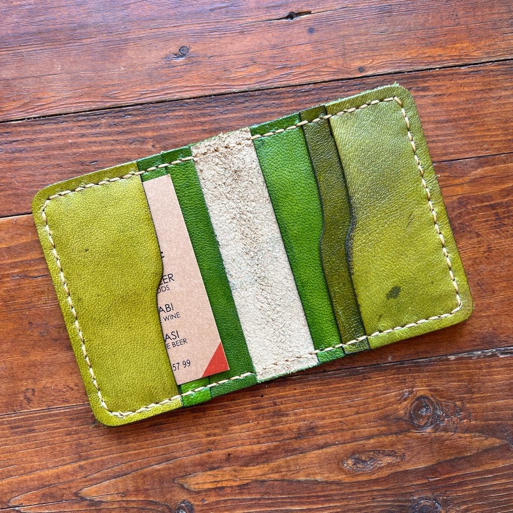 Handmade Leather Slim Wallet: Red Skull, Cherry Engraved Card Holder