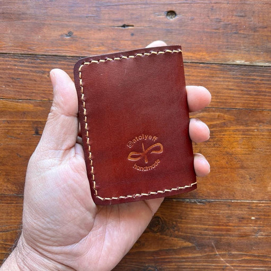 Handmade Leather Slim Wallet: Red Skull, Cherry Engraved Card Holder