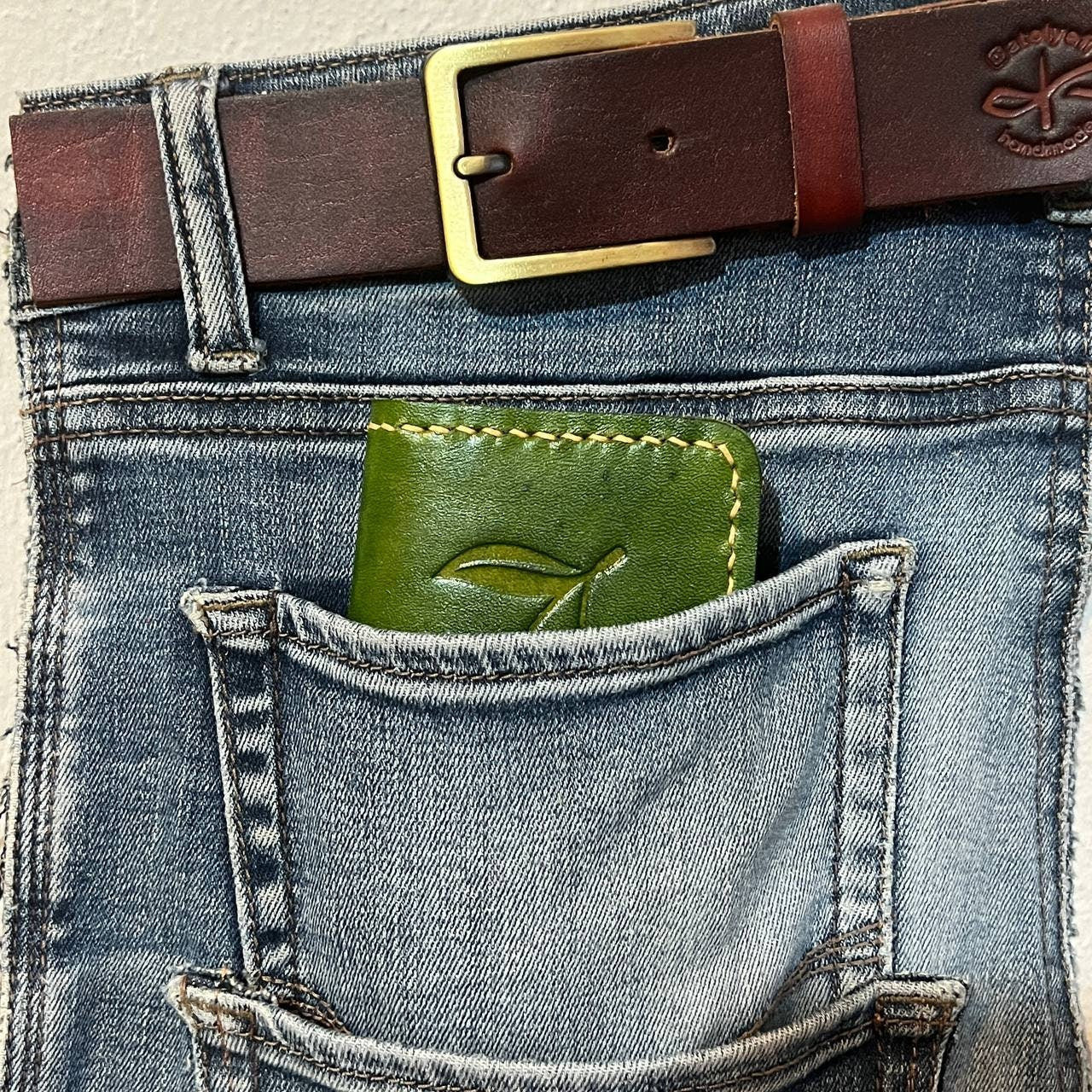 Handmade Leather Slim Wallet: Red Skull, Cherry Engraved Card Holder