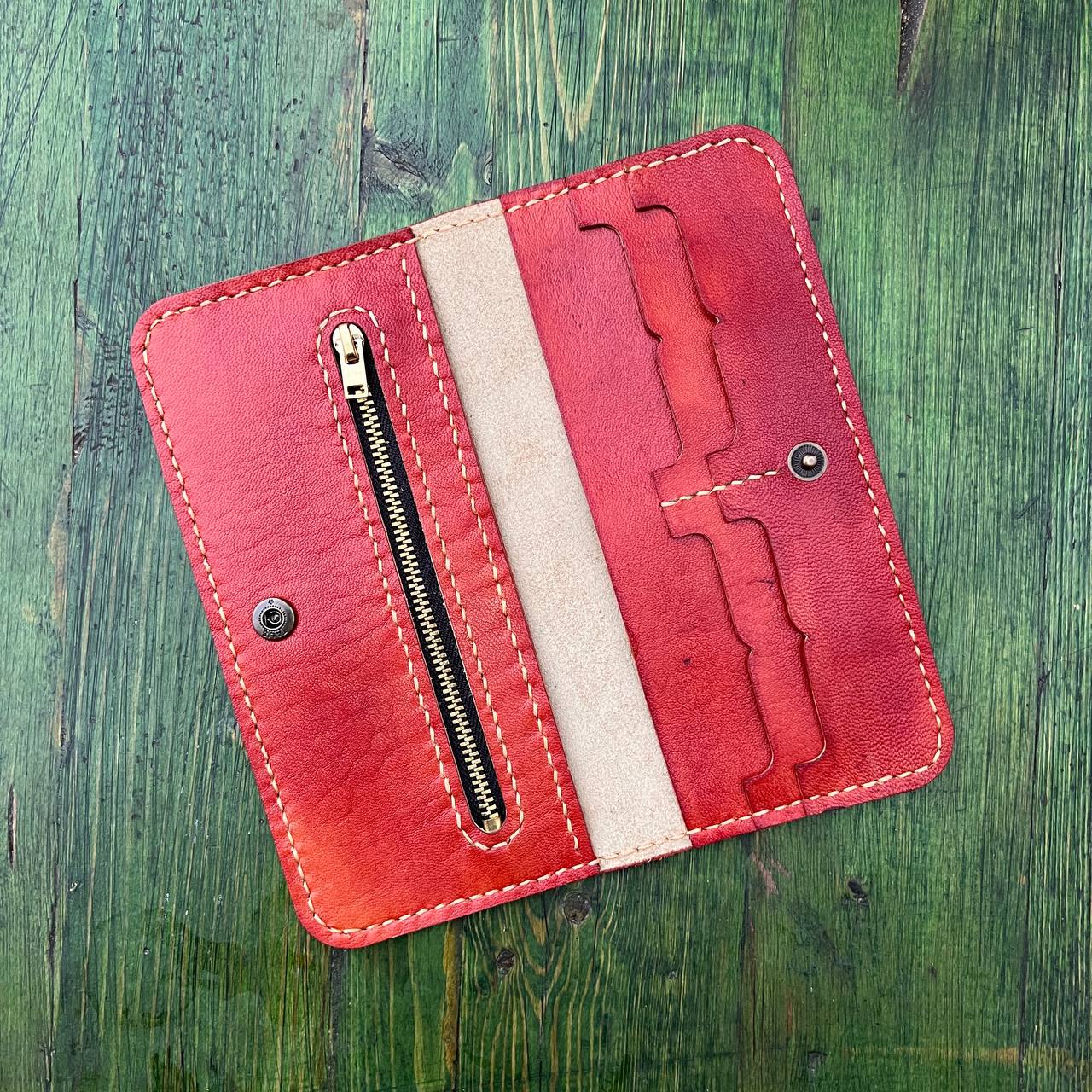 Fish Ying Yang Pattern Engraved Handmade Genuine Leather Wallet