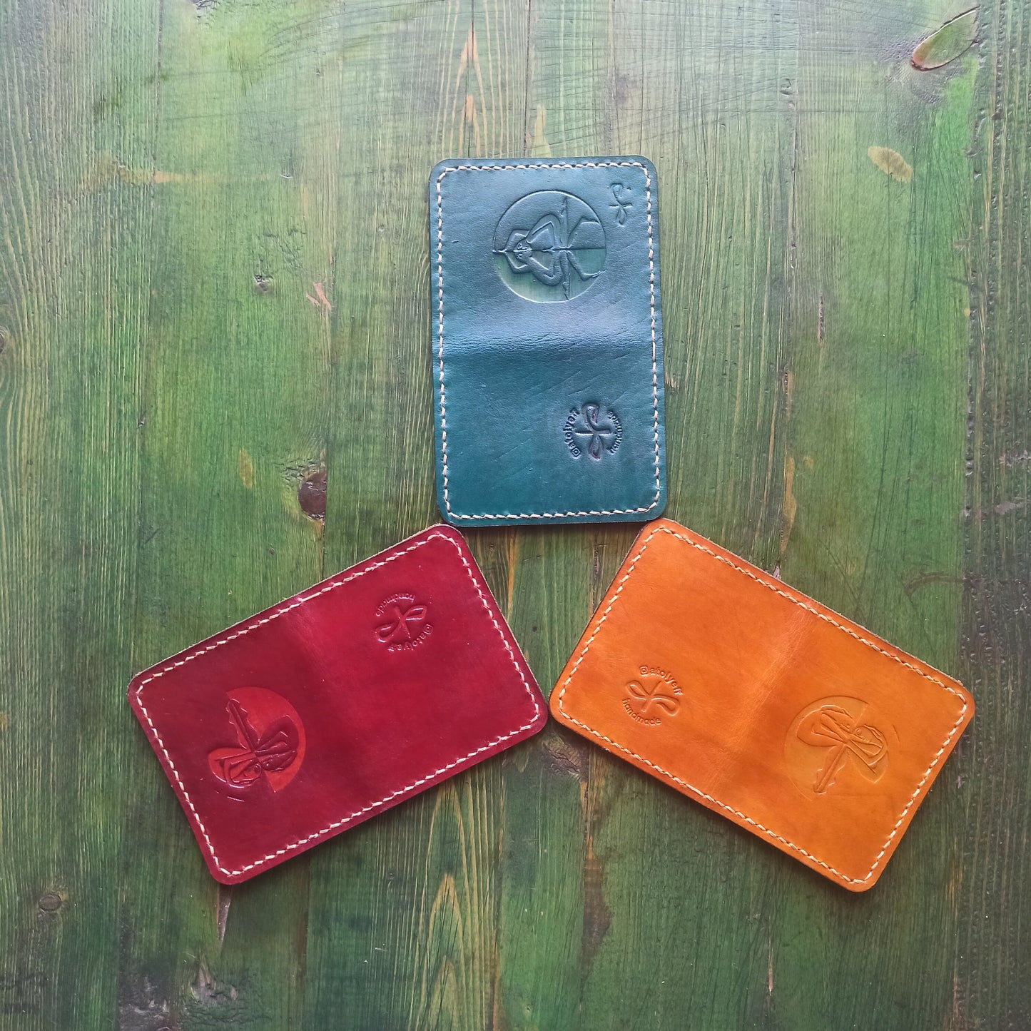 Handmade Leather Slim Wallet: Red Skull, Cherry Engraved Card Holder