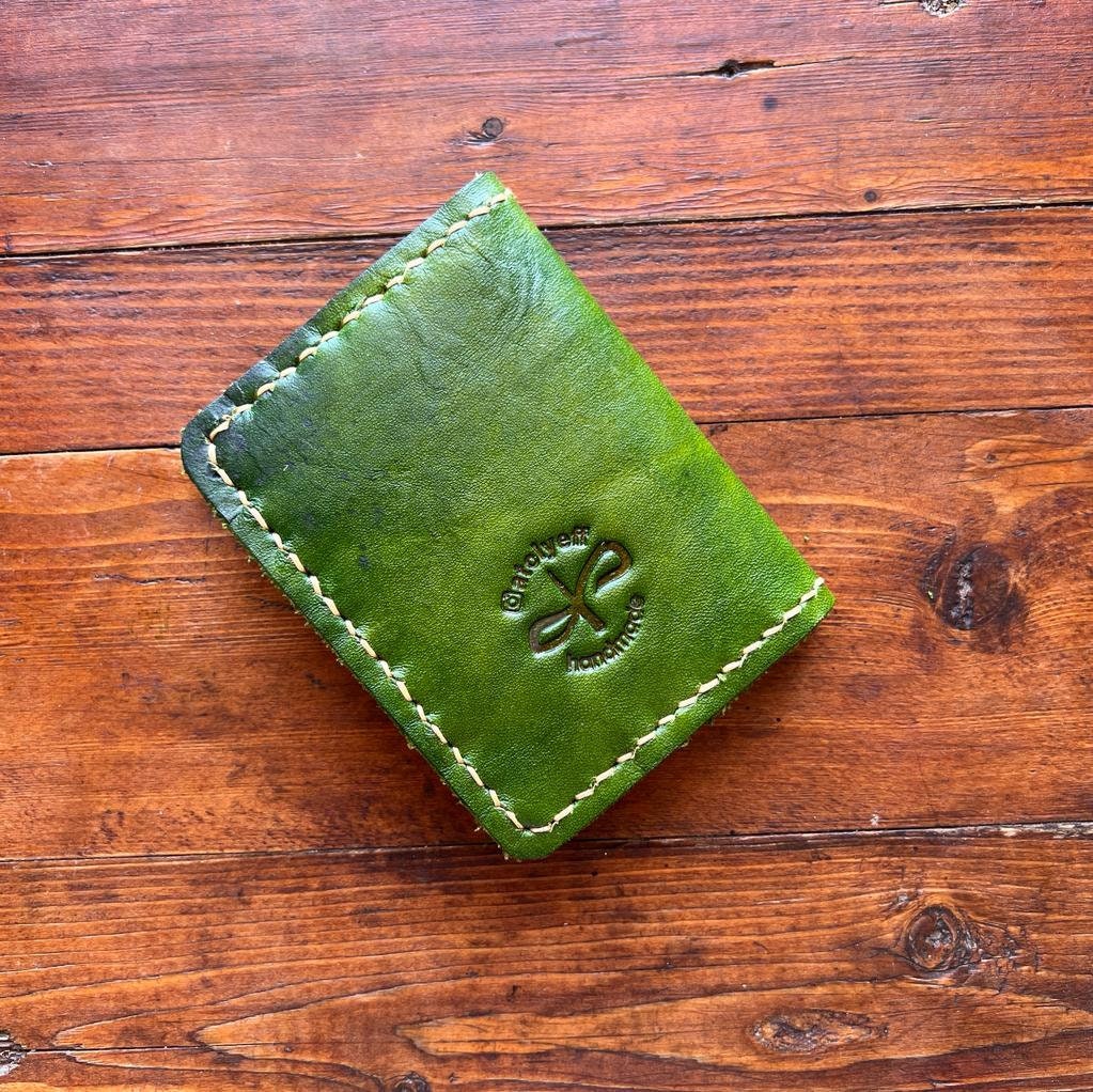 Handmade Leather Slim Wallet: Red Skull, Cherry Engraved Card Holder