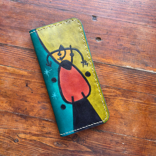 Joan Miro Sunrise Design Engraved Handmade Genuine Leather Wallet