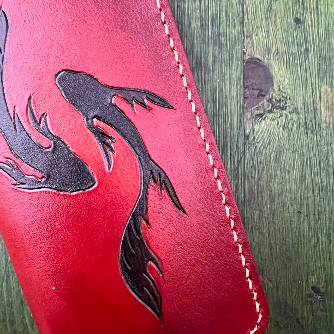 Fish Ying Yang Pattern Engraved Handmade Genuine Leather Wallet